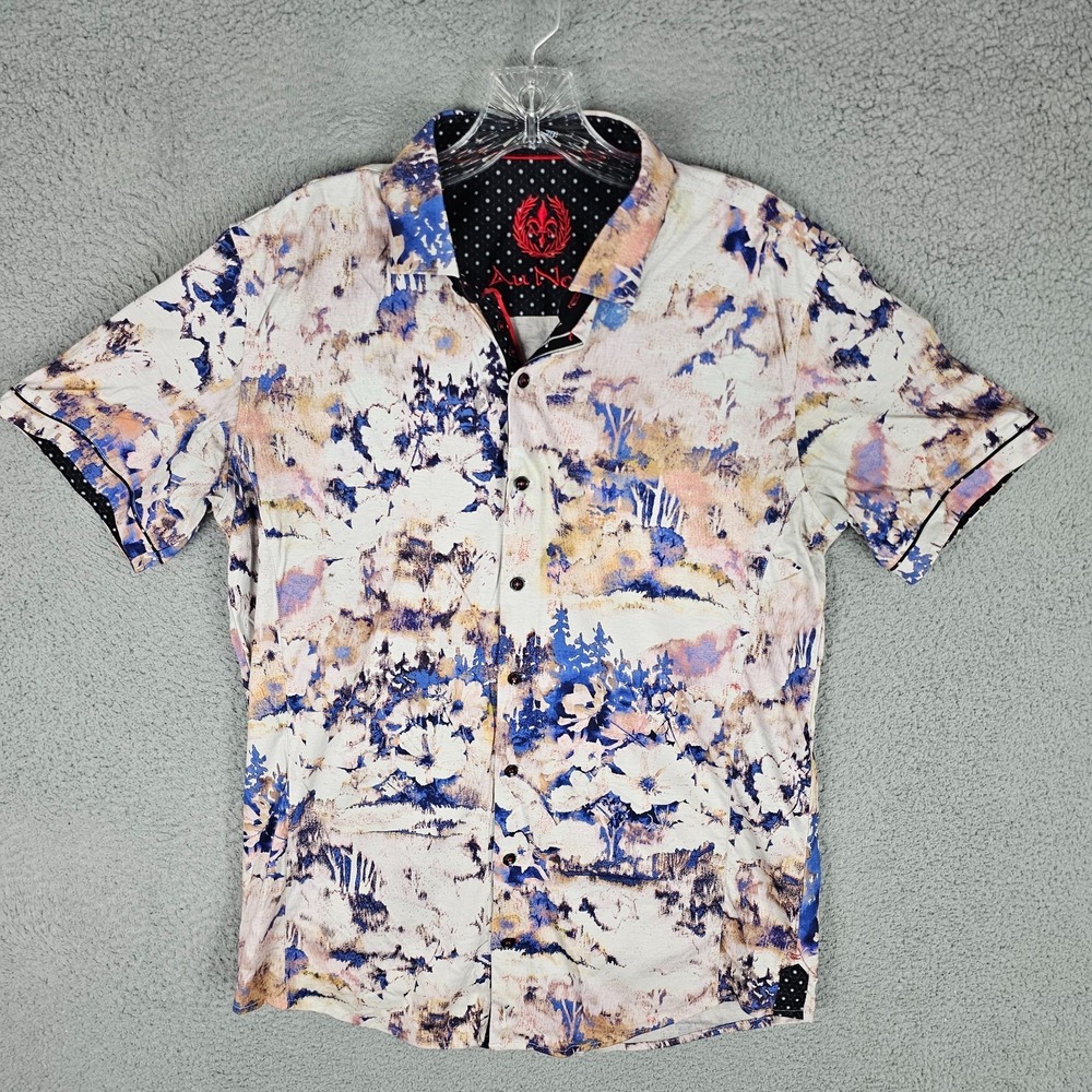 Au Noir Shirt Men's 3/M Abstract Scenic Print Extensible 360 Stretch Button-Up